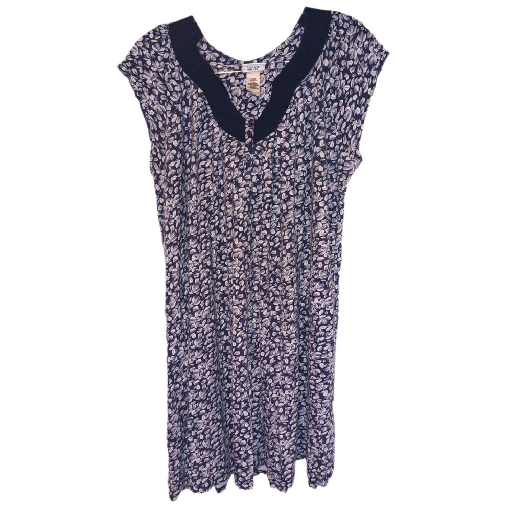 Liz & Co Short Sleeve Blue Floral Nightgown Size L